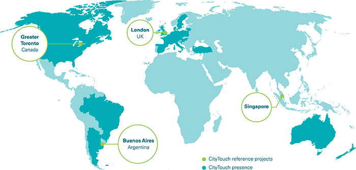Mapa que muestra en qué países se utiliza CityTouch
