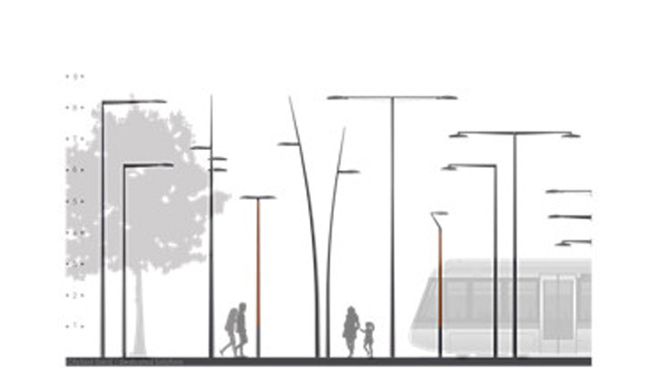Ilustración de una calle iluminada con luminarias de exteriores Philips - alumbrado público conectado que ahorra energía