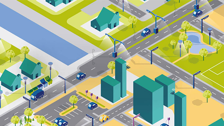 Ilustración de la aplicación CityTouch open systems de mapas urbanos - alumbrado público inteligente